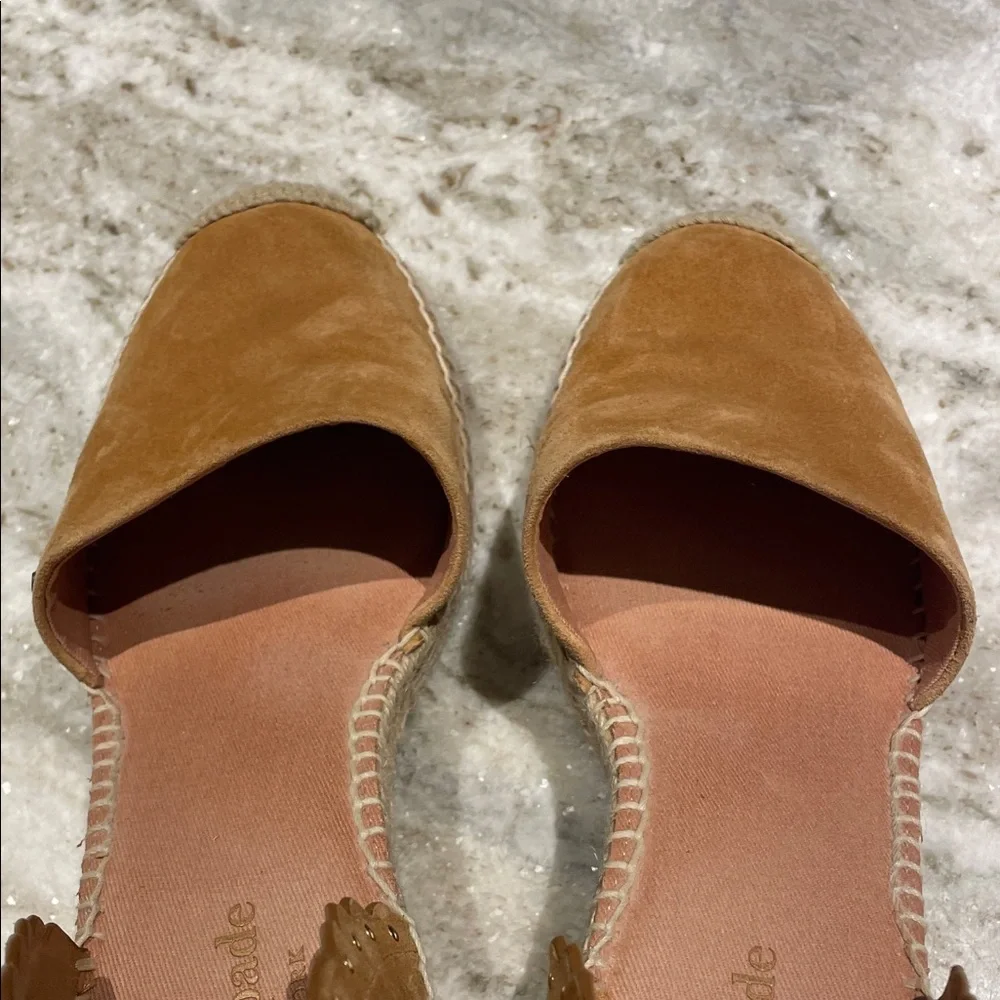 Kate Spade 8 Paloma Camel Tan Suede Studded Espadrille Wedges w/ Ankle Strap - Picture 3 of 9